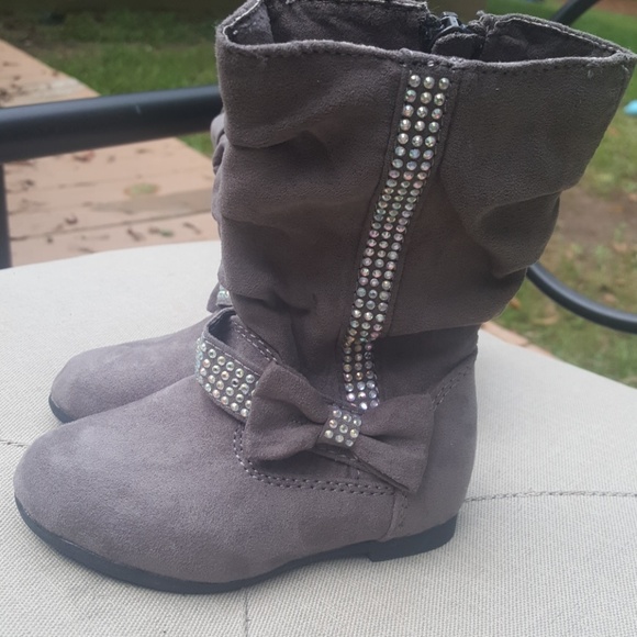 Never worn, gray suede zip up bling boots - Picture 2 of 4